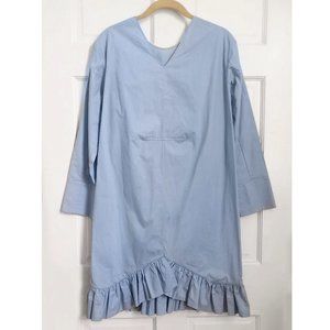 Marni Blue Dress Cotton Short Long Sleeves Ruffle V Neck Flowy Summer Costal 36